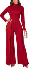 Load image into Gallery viewer, Red Smocked Long Sleeve Flare Leg Jumpsuit