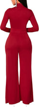 Load image into Gallery viewer, Red Smocked Long Sleeve Flare Leg Jumpsuit