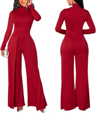 Load image into Gallery viewer, Red Smocked Long Sleeve Flare Leg Jumpsuit