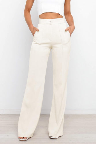 Sophisticated Light Beige High Waist Front Button Pants