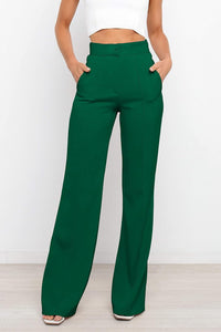 Sophisticated Green High Waist Front Button Pants