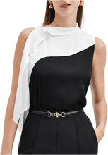 Load image into Gallery viewer, Asymmetrical Color Block Black &amp; White Blouse