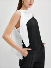 Load image into Gallery viewer, Asymmetrical Color Block Black &amp; White Blouse