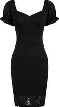 Load image into Gallery viewer, Beautifully Black Lace Puff Sleeve Sweetheart Cocktail Dress