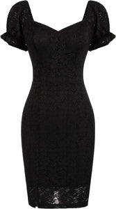 Beautifully Black Lace Puff Sleeve Sweetheart Cocktail Dress