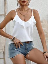 Load image into Gallery viewer, White Ruffled Trim Sleeveless Top