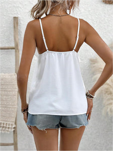 White Ruffled Trim Sleeveless Top