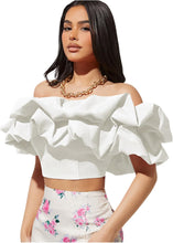 Load image into Gallery viewer, Structured White Ruffled Crop Top