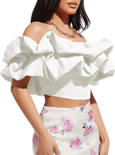 Load image into Gallery viewer, Structured White Ruffled Crop Top