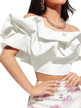 Load image into Gallery viewer, Structured White Ruffled Crop Top