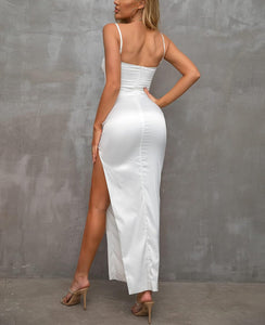 Satin White Sweetheart Cocktail Maxi Dress