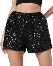 Load image into Gallery viewer, Glitter Black Rainbow Sequin High Waist Shorts w/Pockets