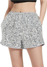 Load image into Gallery viewer, Glitter Silver Sequin High Waist Shorts w/Pockets