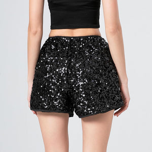 Glitter Black Sequin High Waist Shorts w/Pockets
