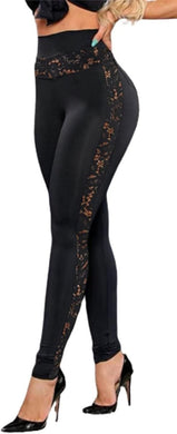 Black Lace Panel High Waist Leggings