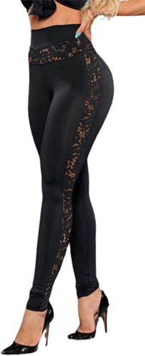 Black Lace Panel High Waist Leggings