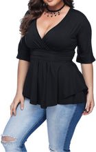 Load image into Gallery viewer, Plus Size White V Neck Peplum Wrap Kimono Blouse