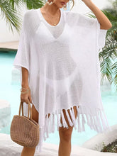 Load image into Gallery viewer, Crochet Knit Green Tassel Loose Style Cover Up Dress
