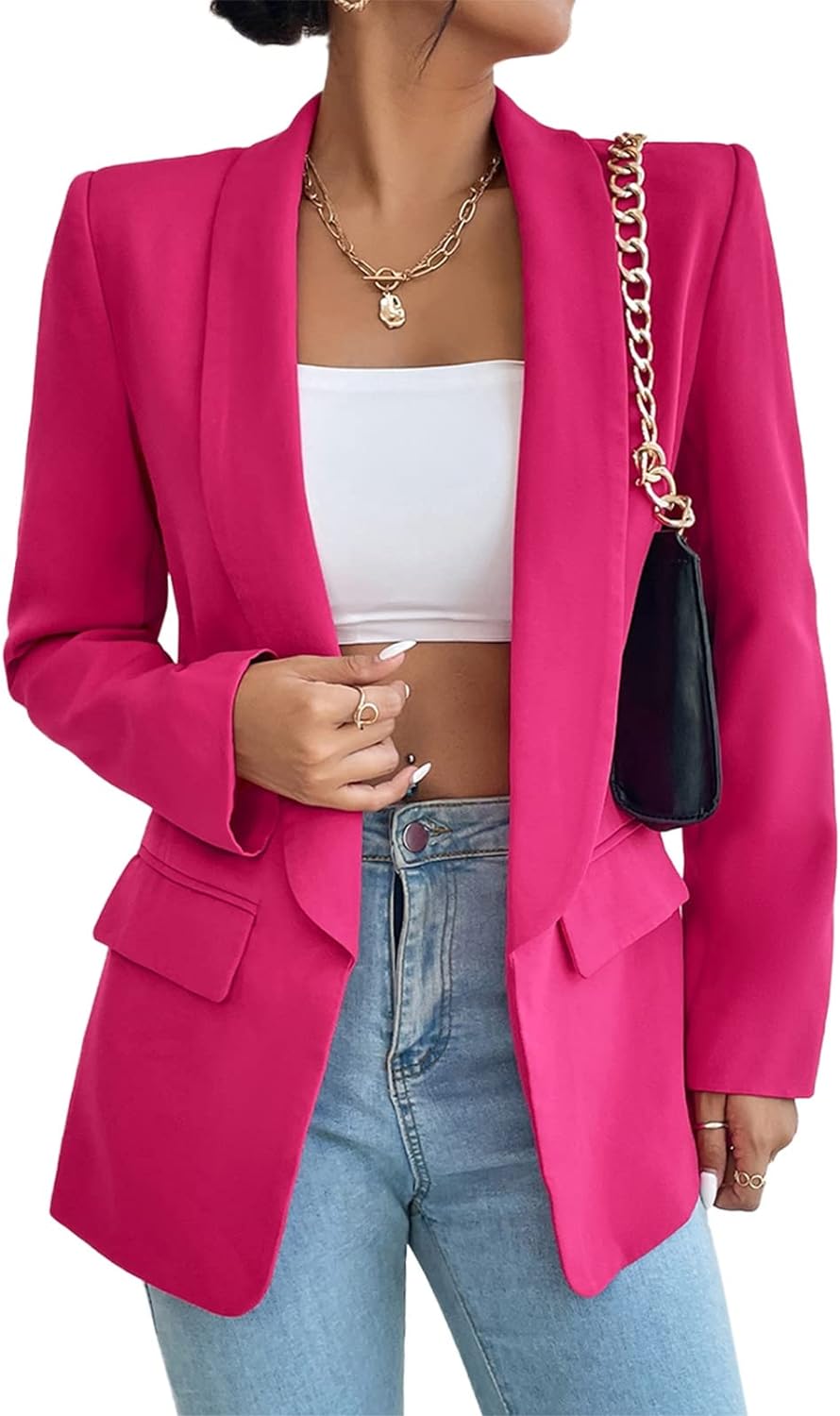 NYC Style Fuschia Pink Business Chic Sleeve Lapel Blazer