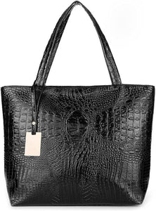 Fashionable Gold Crocodile Printed Tote Style Handbag