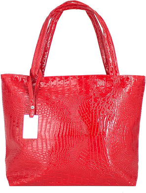 Fashionable Red Crocodile Printed Tote Style Handbag