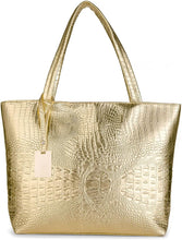 Load image into Gallery viewer, Fashionable Gold Crocodile Printed Tote Style Handbag