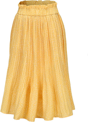 Ruffled Waist Yellow Polkadot Printed Midi Skirt