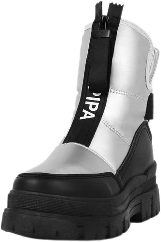 Warm Zip Front Stylish Black/Silver Winter Snow Boots