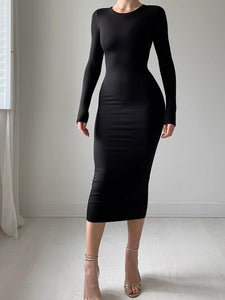 Sleek White Long Sleeve Pencil Style Midi Dress