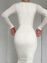 Load image into Gallery viewer, Sleek White Long Sleeve Pencil Style Midi Dress