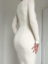 Load image into Gallery viewer, Sleek White Long Sleeve Pencil Style Midi Dress