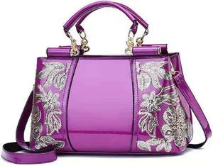 Metallic Studded Wine Top Handle Luxury Embroidered Handbag