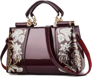 Metallic Studded Purple Top Handle Luxury Embroidered Handbag