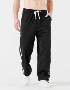 Men's Black Side Striped Comfy Knit Drawstring Sweatpants