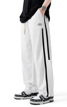 Load image into Gallery viewer, Men&#39;s White Dual Striped Comfy Knit Drawstring Sweatpants