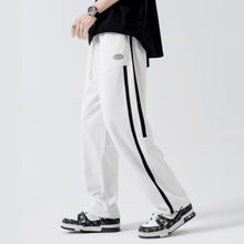 Load image into Gallery viewer, Men&#39;s White Dual Striped Comfy Knit Drawstring Sweatpants
