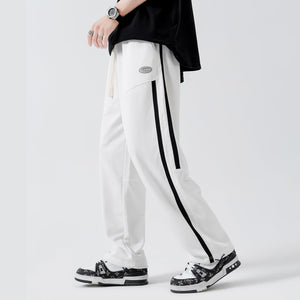 Men's White Dual Striped Comfy Knit Drawstring Sweatpants