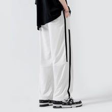 Load image into Gallery viewer, Men&#39;s White Dual Striped Comfy Knit Drawstring Sweatpants