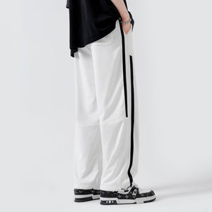 Men's White Dual Striped Comfy Knit Drawstring Sweatpants