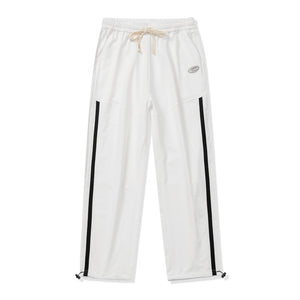 Men's White Dual Striped Comfy Knit Drawstring Sweatpants