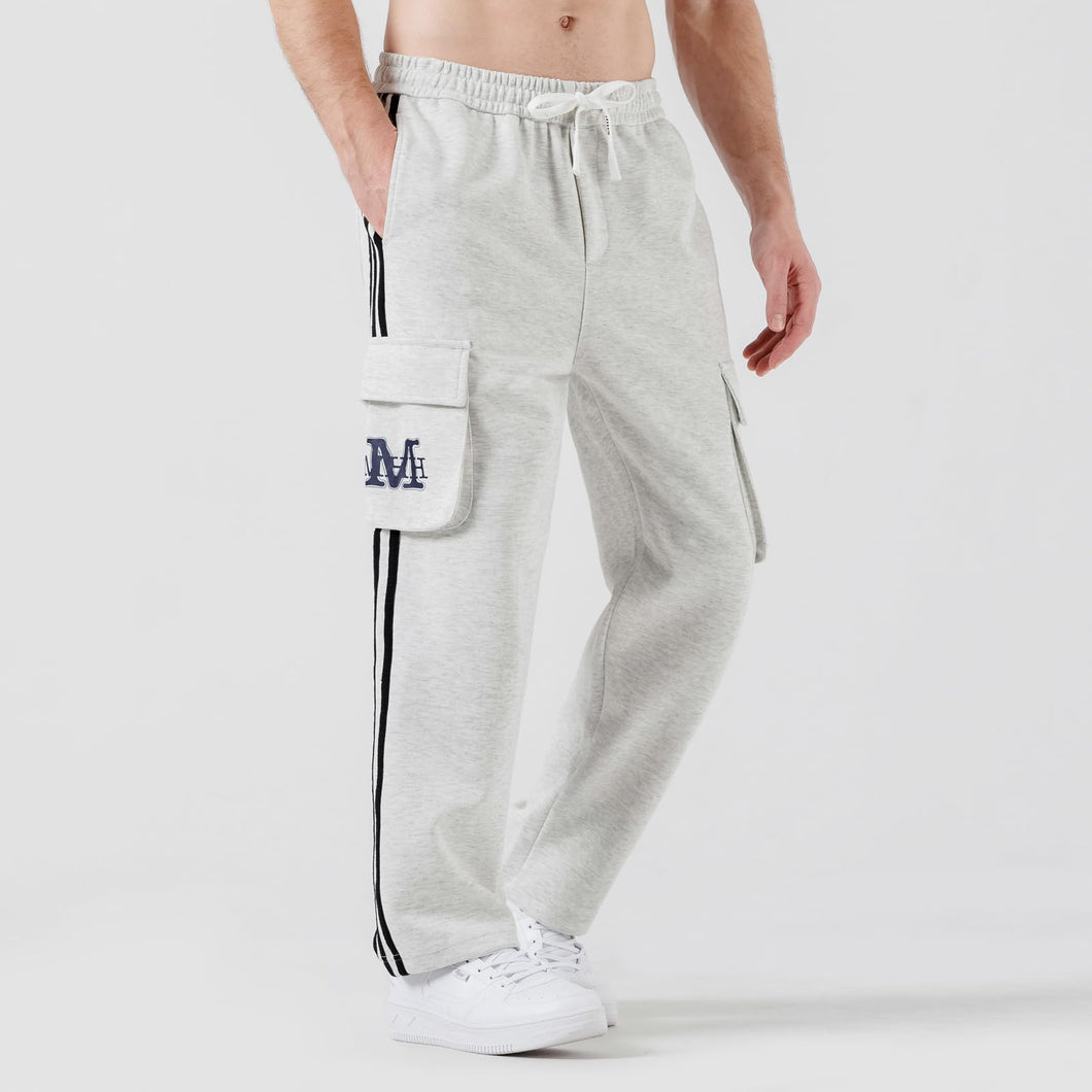 Men’s Grey M Striped Comfy Knit Drawstring Sweatpants