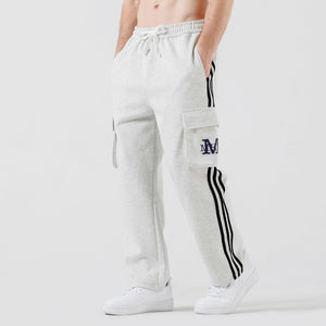 Men’s Grey M Striped Comfy Knit Drawstring Sweatpants