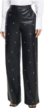 Load image into Gallery viewer, Pearl Embellished Black Faux Leather Pants