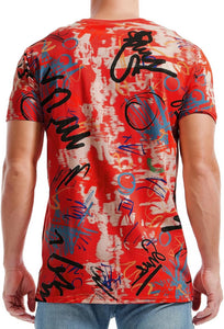 Men's Soft Cotton Grafitti Red Print Short Sleeve Shirt