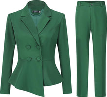 Load image into Gallery viewer, Business Green Asymmetrical Peplum 2pc Business Blazer &amp; Pants Set