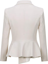 Load image into Gallery viewer, Business White Asymmetrical Peplum 2pc Business Blazer &amp; Pants Set