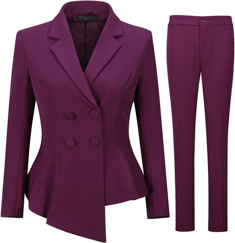 Business Violet Asymmetrical Peplum 2pc Business Blazer & Pants Set