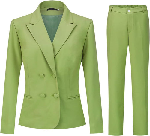 Lime Green Double Breasted Women's 2pc Business Blazer & Pants Set