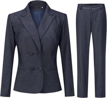 Load image into Gallery viewer, Black Double Breasted Women&#39;s 2pc Business Blazer &amp; Pants Set