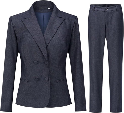 Navy Blue Double Breasted Women's 2pc Business Blazer & Pants Set